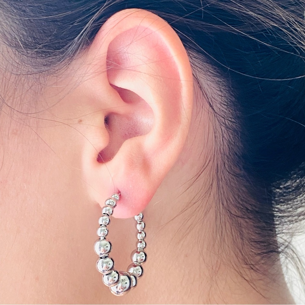 Silver Beaded Hoops